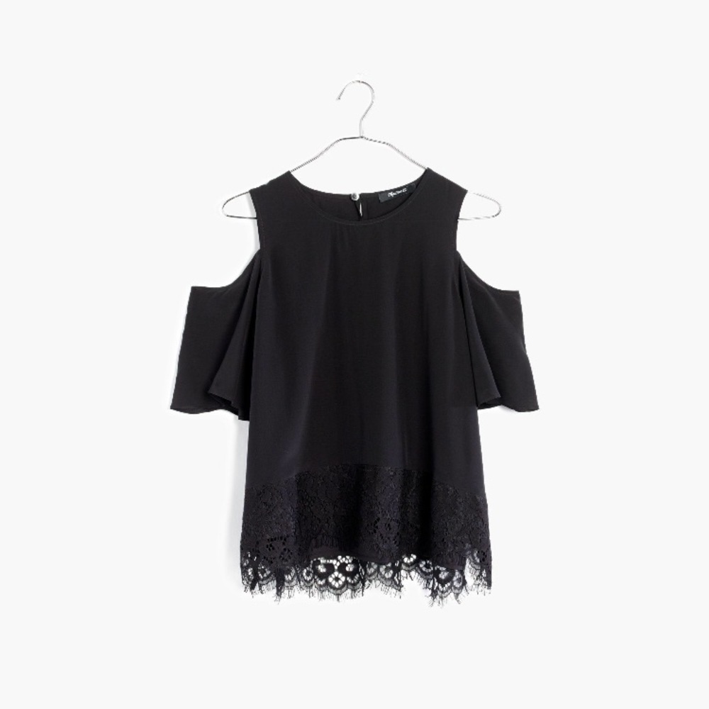 MADEWELL Lace-Edge Silk Cold Shoulder Top Sz XXS